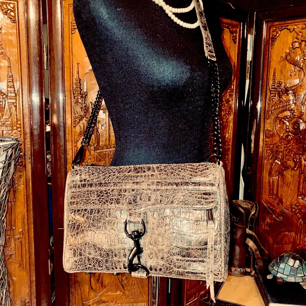Rebecca Minkoff Leather Alligator Crossbody Chain strap bag